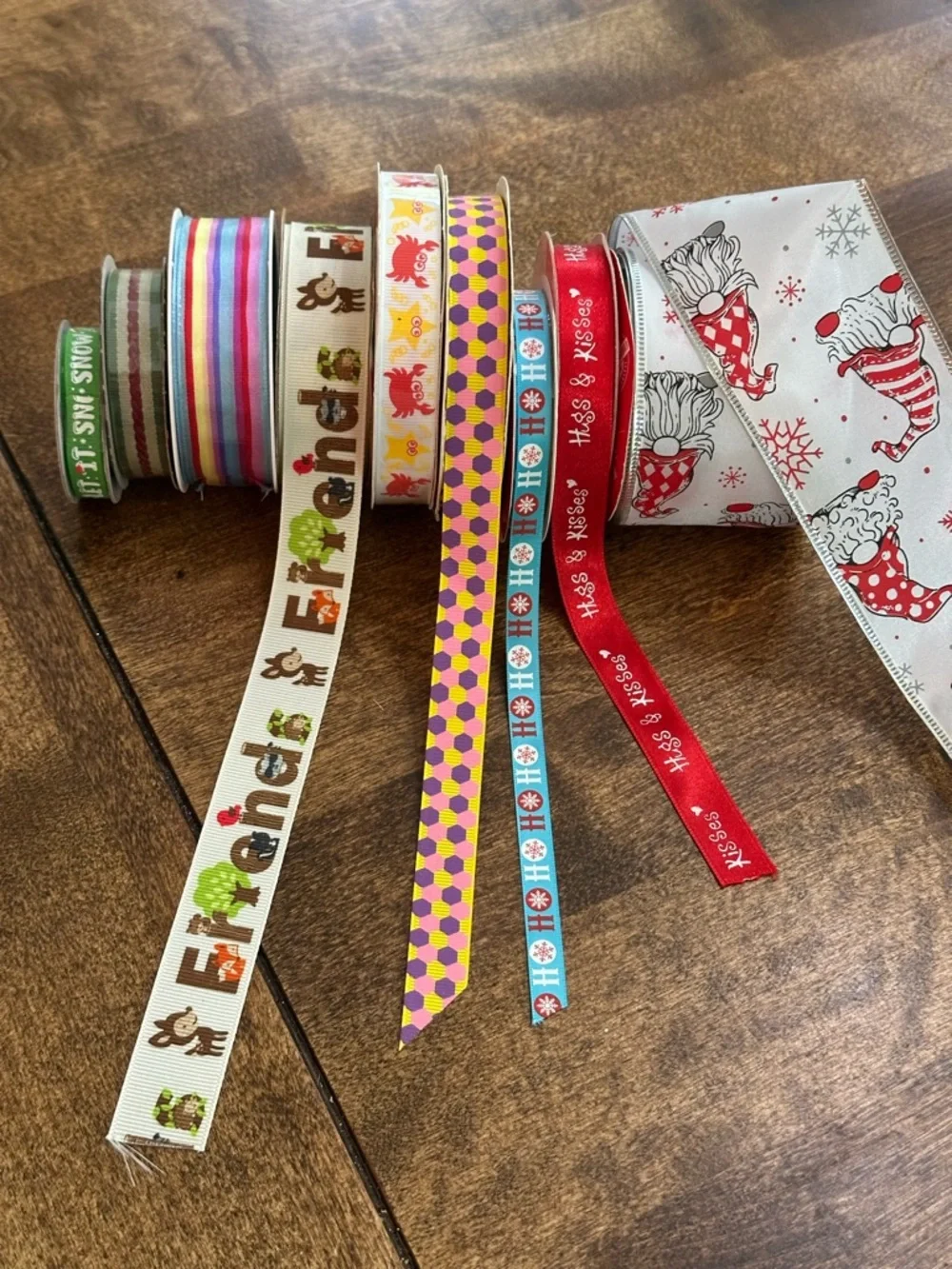 Festive Multicolor Holiday Ribbon Assortment - Red, White, Green, Pink, Blue